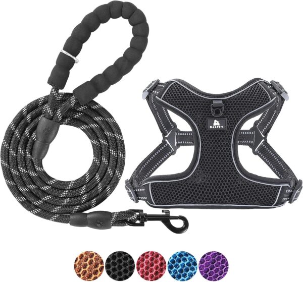 BAAPET Breathable Dog Harness for Small Puppy, Medium Dogs Step-in and Air Mesh with 6 Feet Reflective Rope Dog Leash (M - 6 FT x Chest (18~22''), Black)