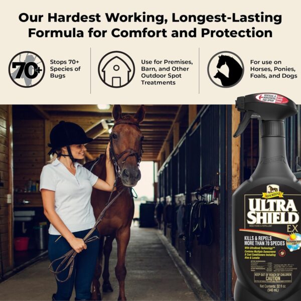 Absorbine UltraShield EX 32oz Sprayer Insecticide, Kills & Repels Flies, Mosquitoes, Ticks, Fleas, Lice, Use on Horses, Dogs, Premises - Image 2