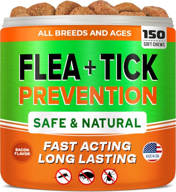 Natural Flea & Tick Prevention for Dogs Chewable Tablets - Flea & Tick Control Supplement - Oral Flea Pills for Dogs - All Breeds and Ages - Soft Chews Made in USA