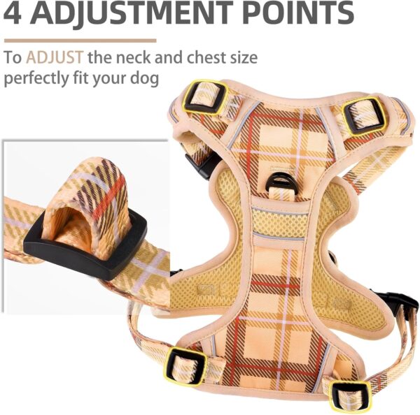 PUPTECK No Pull Dog Harness and Leash Set with Handle Reflective Adjustable Padded Vest Escape Proof for Small Medium Large Dogs Walking Training Hiking, Plaid Beige L - Image 5