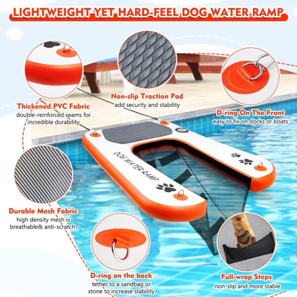 Extra Wide Dog Boat Ramp Pool Ladder, Float Dog Water Ramp for Pool, Dock & Boat with High Stability, Dog Water Ramp with Non-Slip Upgraded Steps, Dog Boat Ladder for 150Lbs Dogs Climb Out of Water - Image 5