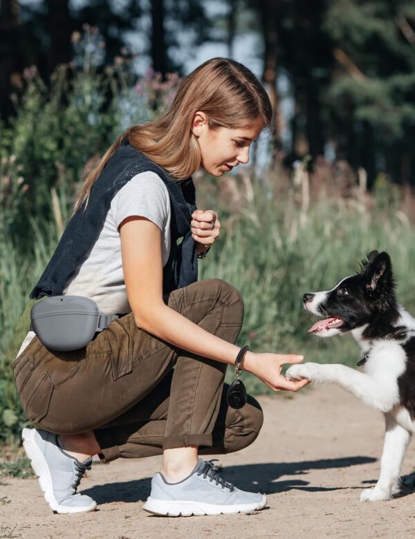 Dog Treat Pouch with Training Clicker, Upgrade Stronger Magnetic Closure to Avoid Spilling, 1.67 Cup Silicone Treat Bag Fanny Pack with Waist Belt for Pet Training Walking (Grey) - Image 3