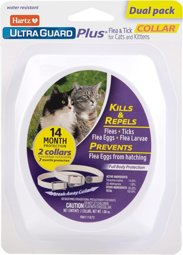 Hartz UltraGuard Plus Flea & Tick Collar for Cats and Kittens, 7 Month Flea and Tick Prevention and Protection, White, 2 Count