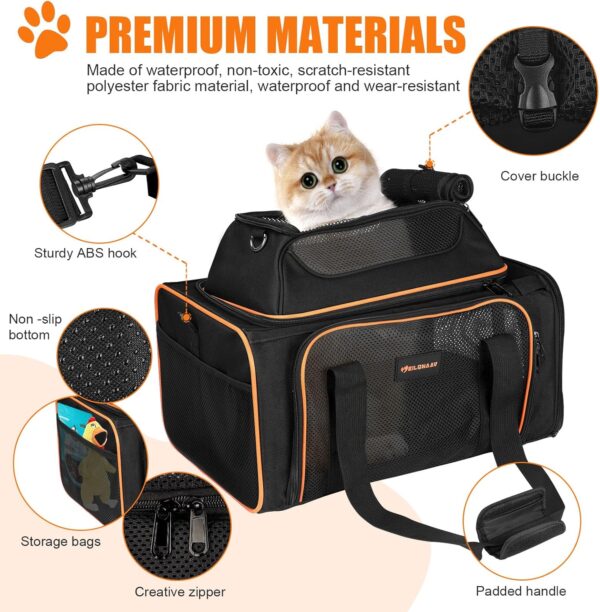 Cat Carrier Pet Carrier Airline Approved,Small Dog Carrier(17x12x12 Ins) for Soft-Sided Carrier for Small Cats and Dogs 15lbs with Harness and Scratch-Proof Net Pet Travel Carrier (Black) - Image 4