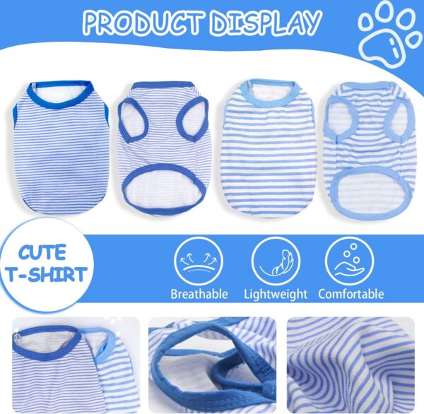 2 Pieces Dog Clothes for Small Dogs Boy Summer Stripe Dog Shirts Cute Soft Chihuahua Yorkie Clothes Pet T-Shirt Breathable Puppy Cat Clothes XS Blue - Image 4