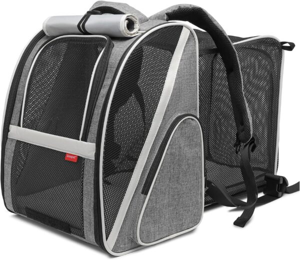 Large Cat Carrier Backpack, Expandable Pet Carrier Backpack for Small Dogs Medium Cats, Dog Carrier Backpack, Airline Approved Foldable Puppy Backpack Carrier for Travel, Hiking (Grey, Large)