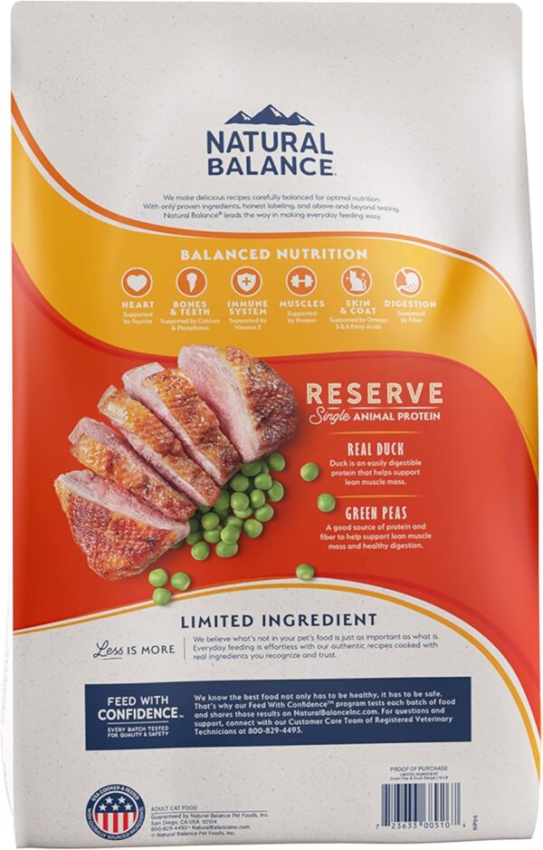 Natural Balance Limited Ingredient Adult Grain-Free Dry Cat Food, Reserve Duck & Green Pea Recipe, 10 Pound (Pack of 1) - Image 2