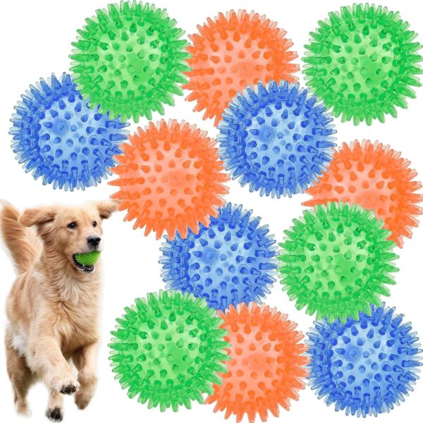 12pack Squeaky Dog Toys Spiky Dog Balls Cleans Teeth and Promotes Dental and Gum Health for Your Pet Squeaker Ball Toys for Aggressive Chewers (S 12PACK)