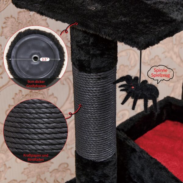 Gothic Cat Tree with Coffin Bed，55" Cat Tower with Spacious Cat Condo，Scratching Posts，Spider Hanging Ball，Multi-Level Cat Activities Furniture for Large Cats, Black Halloween - Image 3