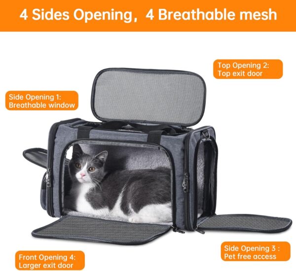 Cat Carrier Pet Travel Carrier by Airplane Approved under seat, TSA Airline Approved Soft-Sided carrier bag for cat,dogs,17.5 x 8.5 x 11 inches,Grey - Image 3