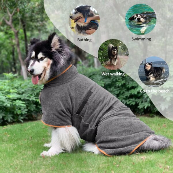 Dog Drying Coat Bathrobe Towel, Microfibre Material Fast Drying Super Absorbent Dog Bath Robe, Pet Quick Drying Moisture Absorbing with Adjustable Collar and Waist - Image 3