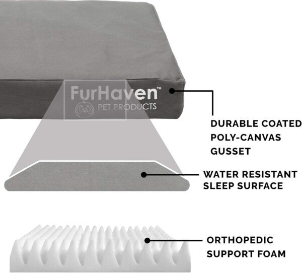 Furhaven Water-Resistant Orthopedic Dog Bed for Large Dogs w/ Removable Washable Cover, For Dogs Up to 95 lbs - Indoor/Outdoor Logo Print Oxford Polycanvas Mattress - Stone Gray, Jumbo/XL - Image 4