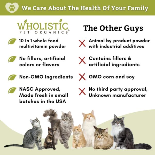 Wholistic Pet Organics Feline Complete: Cat Multivitamins Powder - 8 oz - Cat Probiotics for Indoor Cats - Immune Support Supplement for Cats - Essential Vitamins and Supplement for Cats Skin & Coat - Image 5