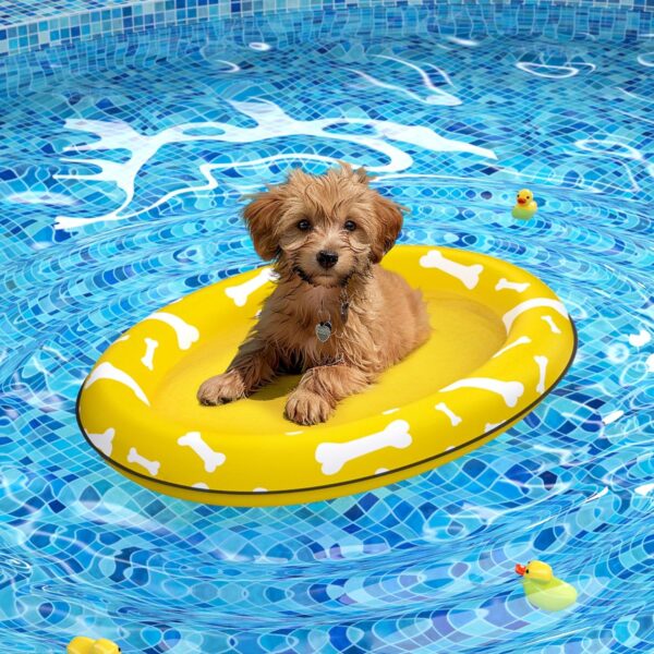 Pet Soft Dog Float Raft - Inflatable Dog Swimming Float for Summer (Small, Yellow Bones)