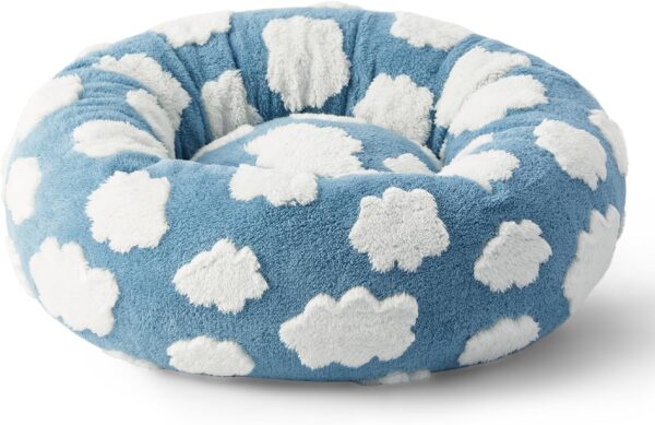 Lesure Donut Small Dog Bed - Round Cat Beds for Indoor Cats Calming Pet Beds, Cute Modern Beds with Jacquard Shaggy Plush & Anti Slip bottom, 30 Inch, Blue - Image 7