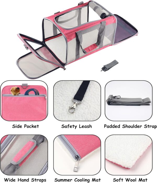 Cat Dog Carrier for Small Medium Cats Pet Carrier for Large and Medium Cats Puppies Portable Cat Carrier Soft Pet Carrier for Cats Cat Bag Carrier Airline Approved Cat Carrier(Large, Pink) - Image 5