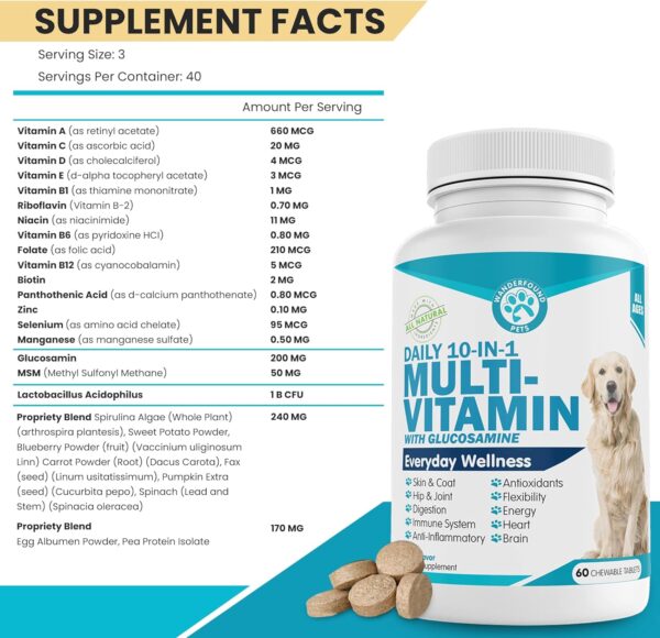 Wanderfound Pets 10-in-1 Dog Multivitamin, Chewable Dog Vitamins with Glucosamine, D3, and MSM, Dog Health Supplies for Immune System and Joint Health, Liver Flavor, 60 Tablets - Image 5