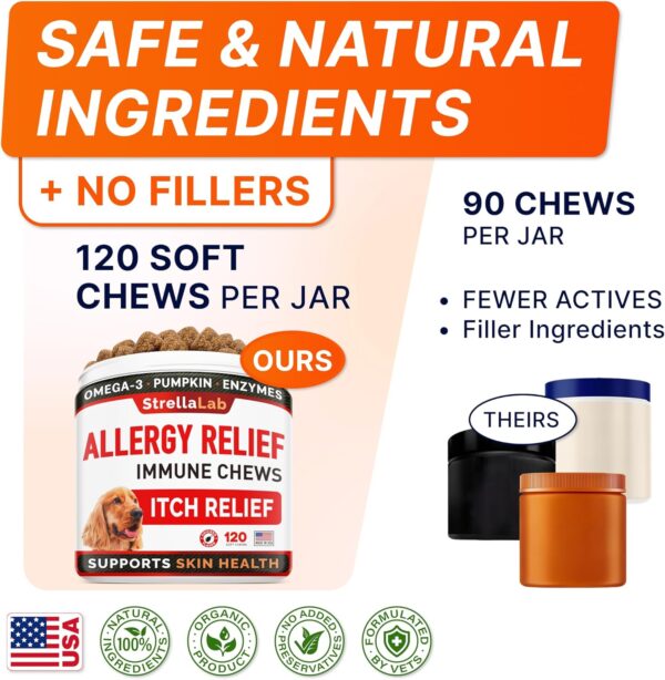 StrellaLab Dog Allergy Relief & Anti Itch Support Chews w/Omega 3: Real Ingredients, Real Taste! Skin & Coat Immune Supplement w/Fish Oil, Pumpkin & Enzymes — Developed by Experts - Made in USA -120Ct - Image 3