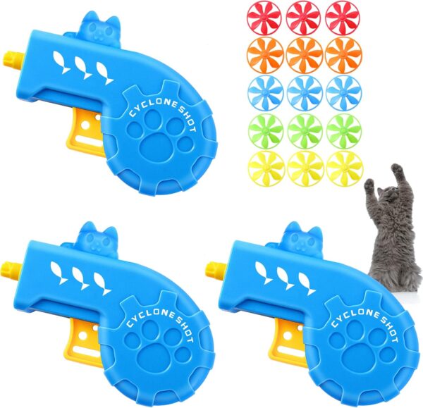 Sumind 18 Pieces Cat Fetch Tracking Interactive Toys with 5 Colors Flying Propellers for Indoor PET Cat Kitty Training Chasing (Blue, Cat)