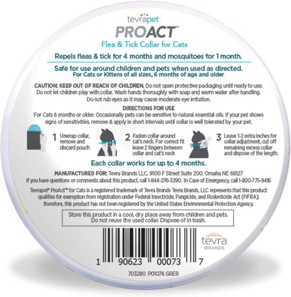 TevraPet Proact Flea and Tick Collar for Cats, 8 Months of Flea and Tick Protection, Repels Mosquitos - 2ct - Image 2