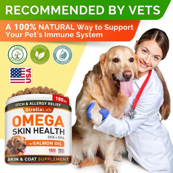 StrellaLab Omega 3 for Dogs - (180Ct) Fish Oil Treats - Allergy & Itch Relief Skin&Coat Supplement - Dry Itchy Skin, Shedding, Hot Spots Treatment, Anti Itch - Pet Salmon Oil Chews - Chicken Flavor - Image 5