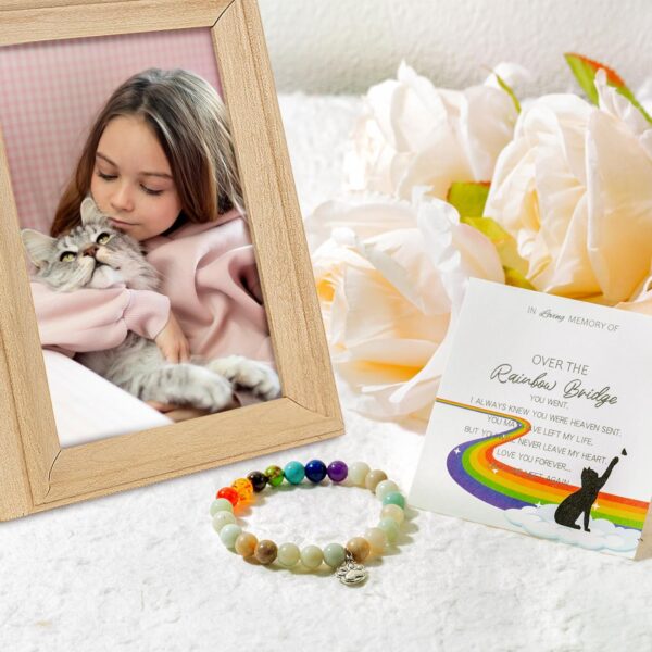 Rainbow Bridge Cat Bracelets Memorial Gifts, Pet Bracelet with Cat Paw Charm Remembrance Cards Colorful Bracelet Cats Memorial Gift Loss of Pet Sympathy Jewelry Gifts for Cat Lovers Friends - Image 3