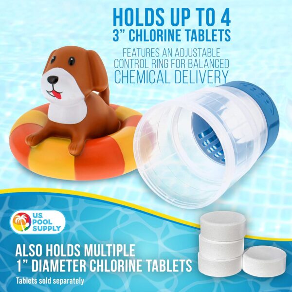 U.S. Pool Supply Puppy Dog Floating Pool Chlorine Dispenser, Collapsible Base, Holds 3" Tablets - 7" Fun Cute Happy Pet Life Preserver Animal Float Floater Decoration, Adjustable Balanced Delivery - Image 4