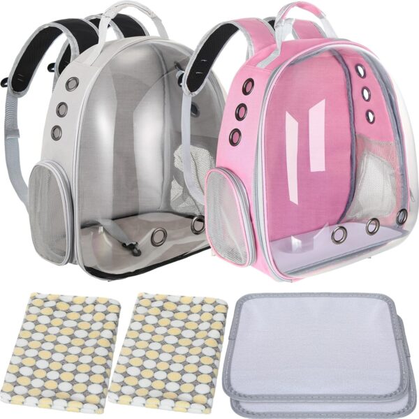 2 Pcs Cat Bubble Backpack Carrier Bubble Pet Cat Carrier Bag Bookbag Breathable Space Capsule with Blanket Cooling Mat for Small Medium Cat Dog Travel Hiking Carrying Outdoor(Pink, Gray)