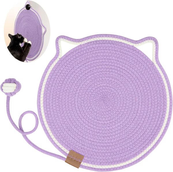 Cat Scratcher Mat, Natural Cotton Rope Cat Scratch Pad, 15.7'' Round Horizontal Floor Cat Scratching Pads for Indoor Cats, Cat Furniture Protector for Wall, Couch, Carpets, Sofas