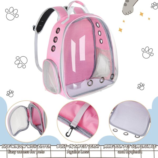 2 Pcs Cat Bubble Backpack Carrier Bubble Pet Cat Carrier Bag Bookbag Breathable Space Capsule with Blanket Cooling Mat for Small Medium Cat Dog Travel Hiking Carrying Outdoor(Pink, Gray) - Image 4