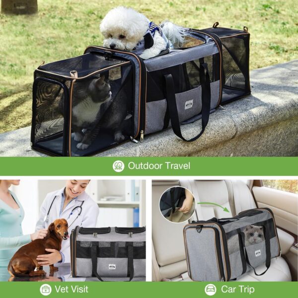 Lekereise Cat Dog Carrier with Wheels for 2 Cats, Expandable Double Cat Carrier with Wheels, Large Rolling Pet Carrier for 1 Large Cat/Dog or 2 Medium Cats, Wheeled Pet Carrier with Telescopic Handle - Image 6