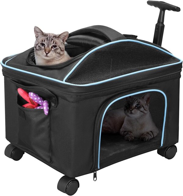 Airline Approved Cat Dog Carrier w Silent Wheel, Pet Carriers for Small Dogs Cats, Soft Travel Carrier Bag w Handle and Shoulder,Ideal for Outdoor (Black)