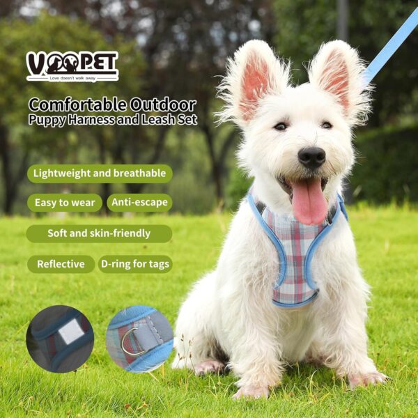 voopet Small Dog Harness and Leash Set Lightweight Cat Comfort Padded Soft Mesh Vest Step in dog harness No Pull No Choke Reflective Small Plaid Girl & Boy Puppy Kitty Harness, Blue XS - Image 2