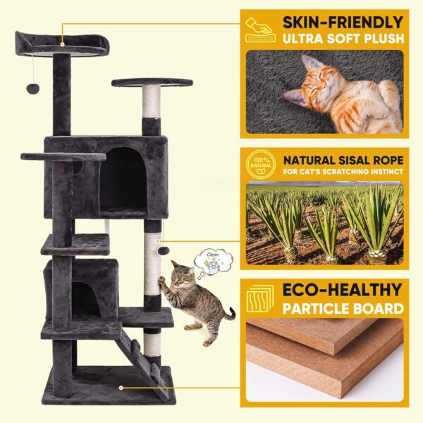 54in Cat Tree Cat Tower for Indoor Cats Plush Cat Condo Multi-Level Cat Furniture with Scratching Post, Jumping Platform Cat Play House Activity Center - Image 5