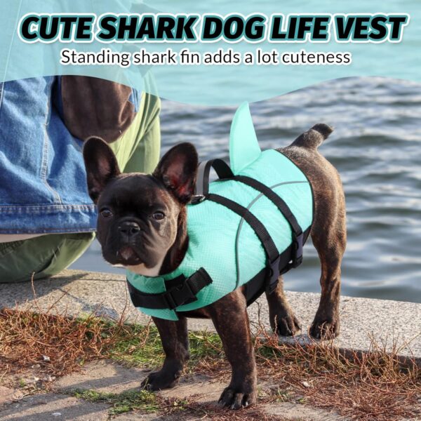 Queenmore Small Dog Shark Life Jacket,Dog Life Vest for Swimming Boating kayaking,High Buoyancy Puppy Dog Life Preserver,Reflective Light Dog Lifesaver with Strong Rescue Handle (Light Blue,XS) - Image 5