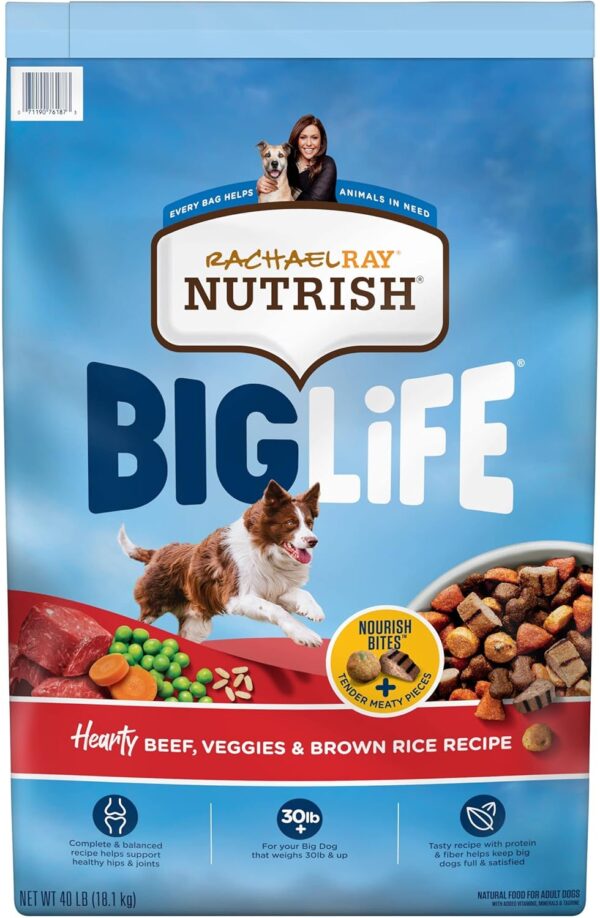 Rachael Ray Nutrish Big Life Dry Dog Food, Medium & Large Breed, Hearty Beef, Brown Rice, & Veggies, 40 Pounds