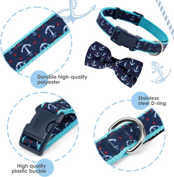 azuza Anchor Dog Collar with Bow Tie, Soft and Comfortable Bowtie Dog Collar, Adjustable Dog Collar for Small Dogs - Image 2