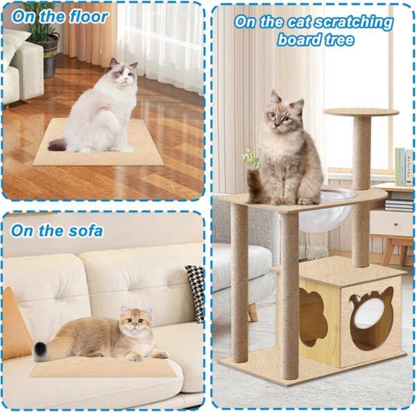 4 Pack Cat Scratch Mats 24”x16”, Self-Adhesive Trimmable Cat Scratching Post Carpet Cat Floor Scratching Pad Rug Cat Tree Replacement Parts Mat Cat Scratcher for Step Couch Furniture Protector(Beige) - Image 6