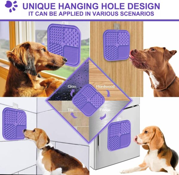 Licking Mat for Dogs & Cats 2 Pack, Slow Feeder Lick Pat, Anxiety Relief Dog Toys Feeding Mat for Butter Yogurt Peanut, Pets Supplies Bathing Grooming Training Calming Mat (Cyan&Purple) - Image 4