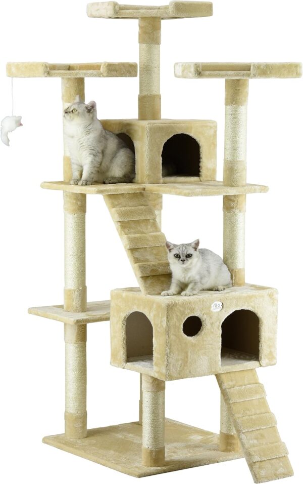 Go Pet Club 72" Tall Extra Large Cat Tree Kitty Tower Condo Cat House for Large Indoor Cats Play Scratch Hide Climb Activity Furniture with Toy, Beige