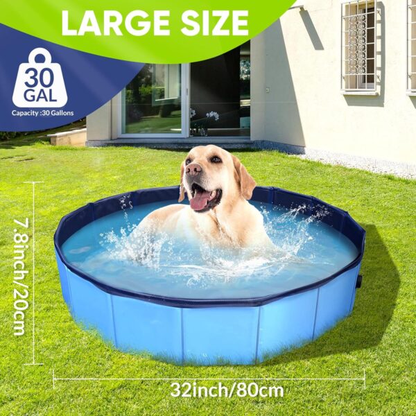 Dog Pool, Foldable Pet Swimming Pool with 6mm High-Strength PP Board, Hard Plastic Collapsible Doggy Pools for Small Dogs Kitty Duck,Non-Slip Doggie Bathtub Quick to Set Up and Drainage Hole(32x8in) - Image 2