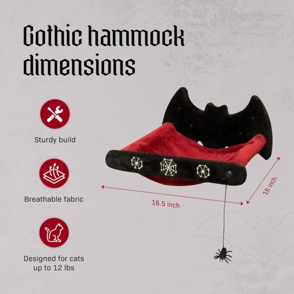 Gothic Cat Wall Hammock with Spider Toy - Hanging Gothic Cat Bed - Comfy Cat Hammock for Wall for Black Cats - Cat Wall Perch for Playing and Sleeping - Goth Furniture in Black and Red - Image 2