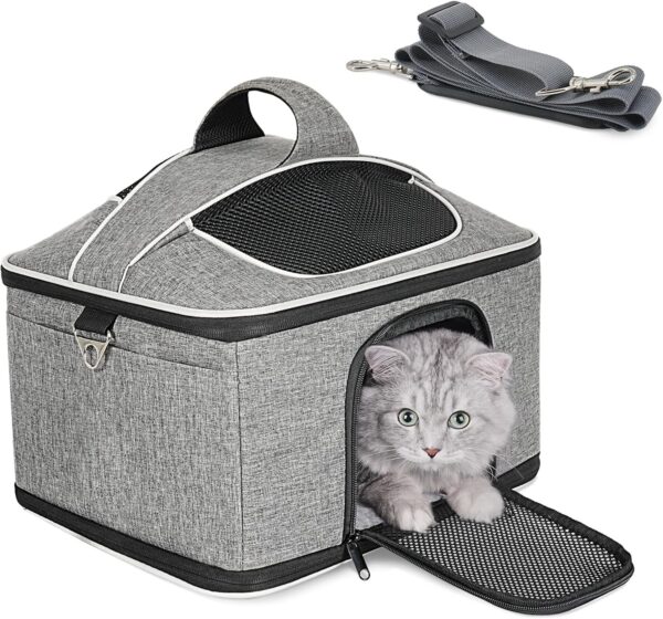 Cat Carrier, Pet Carrier Airline Approved for Cat, Soft Sided Large Cat Carrier Soft, Collapsible Pet Travel Carrier Bag for Small Medium Cats Small Dogs Puppy Under 20lbs(15.3"x12.2"x11.4")