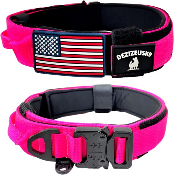 Tactical Dog Collar with Handle - 1.5 Inch Heavy Duty Dog Collar Wide Dog Collars for Large Dogs Personalized Dog Collar Metal Buckle with Name Plate Removable American Flag Patch Male r Female K9