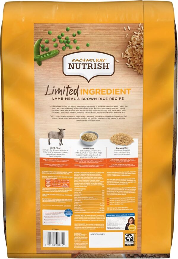 Rachael Ray Nutrish Limited Ingredient Dog Food, Lamb Meal & Brown Rice Recipe, 28 lb. Bag - Image 4