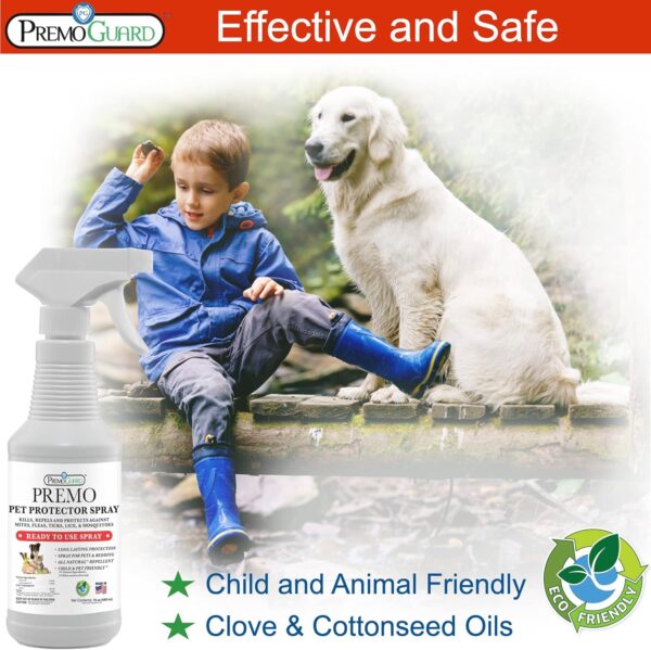 Pet Protector by Premo Guard 16 oz – 100% Effective Mite, Flea, Tick, & Mosquito Spray for Dogs, Cats, and Pets – Best Natural Protection for Control, Prevention, & Treatment - Image 2