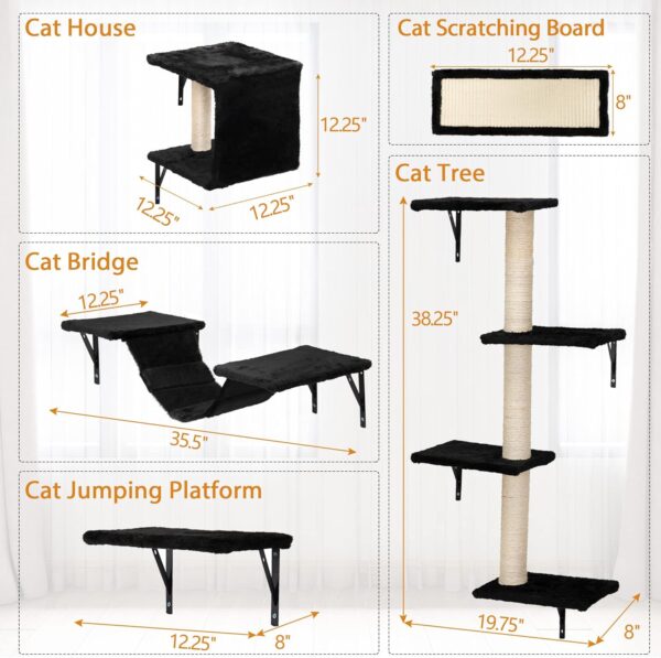 COZIWOW Cat Wall Shelves, Wall-Mounted Cat Climber Set of 5, Floating Cat Perches, Hanging Cat Beds, Modern Cat Furniture for Large Cats or Kitty (Black) - Image 6