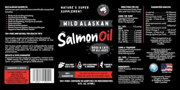 Pure Wild Alaskan Salmon Oil for Dogs & Cats 16oz - Relieves Scratching & Joint Pain, Improves Skin, Coat, Immune & Heart Health. All Natural Omega 3 Liquid Supplement for Pets, EPA + DHA Fatty Acids - Image 8