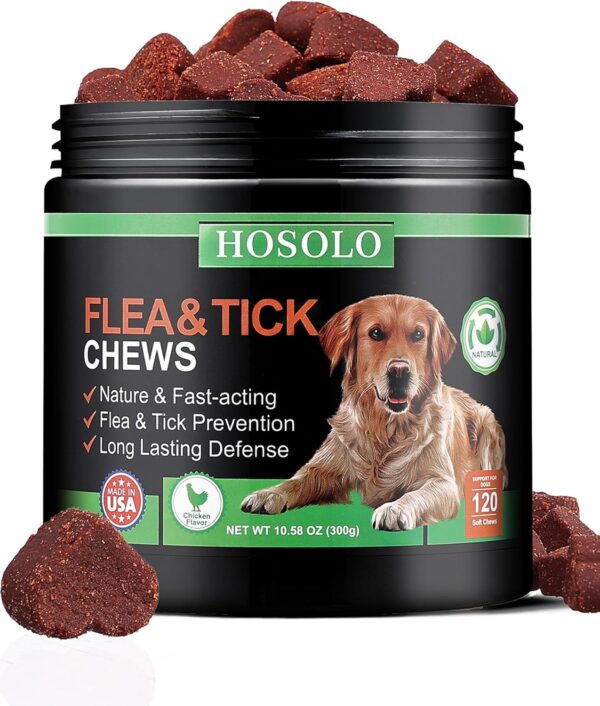 Flea and Tick Prevention Chews for Dogs Flea Treatment Oral Flea Pills for Dogs All Breeds and Ages Treatment Chewable (Chicken Flavor) Pest Control & Natural Defense Made in USA, 120 Tablets