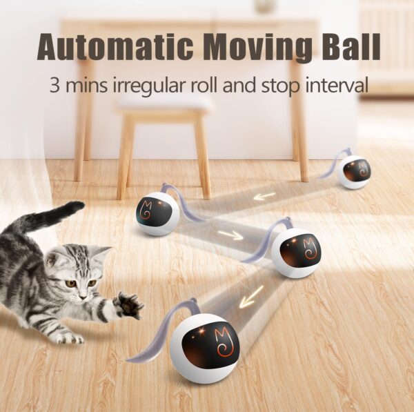 Migipaws Interactive Cat Ball Toy Set, Fun Tracker, Automatic Rolling Chase Ball with Fluffy Tail, A Small Mice, Rechargeable（White） - Image 2